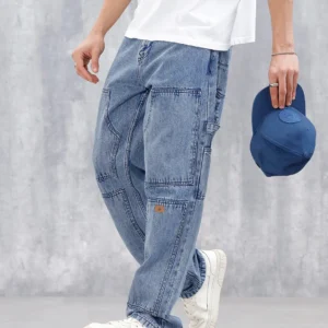 Men's Casual Loose Fit Carpenter Jeans | Med Stone