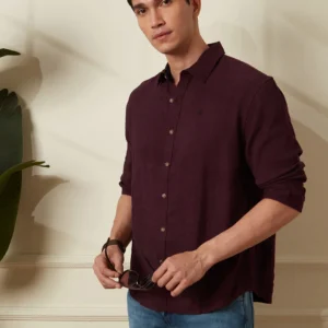 Textured Comfort Fit Shirt | Maroon
