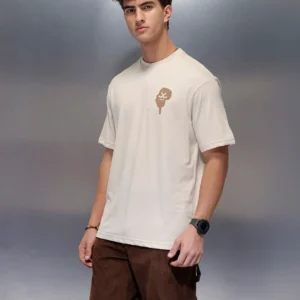 Casual Back Printed Oversized T-Shirt | Beige