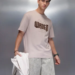 Classic Flock Printed Crew Neck T-Shirt | Beige