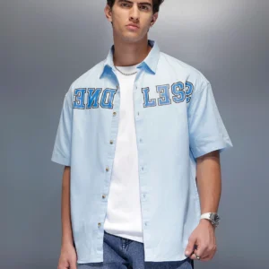 Placement Printed Oversized Shirt | Blue