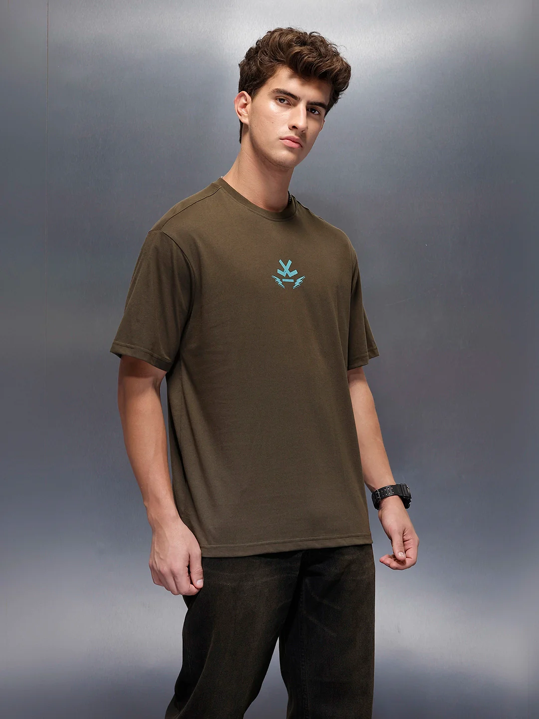 Casual Back Printed Oversized T-Shirt | Olive