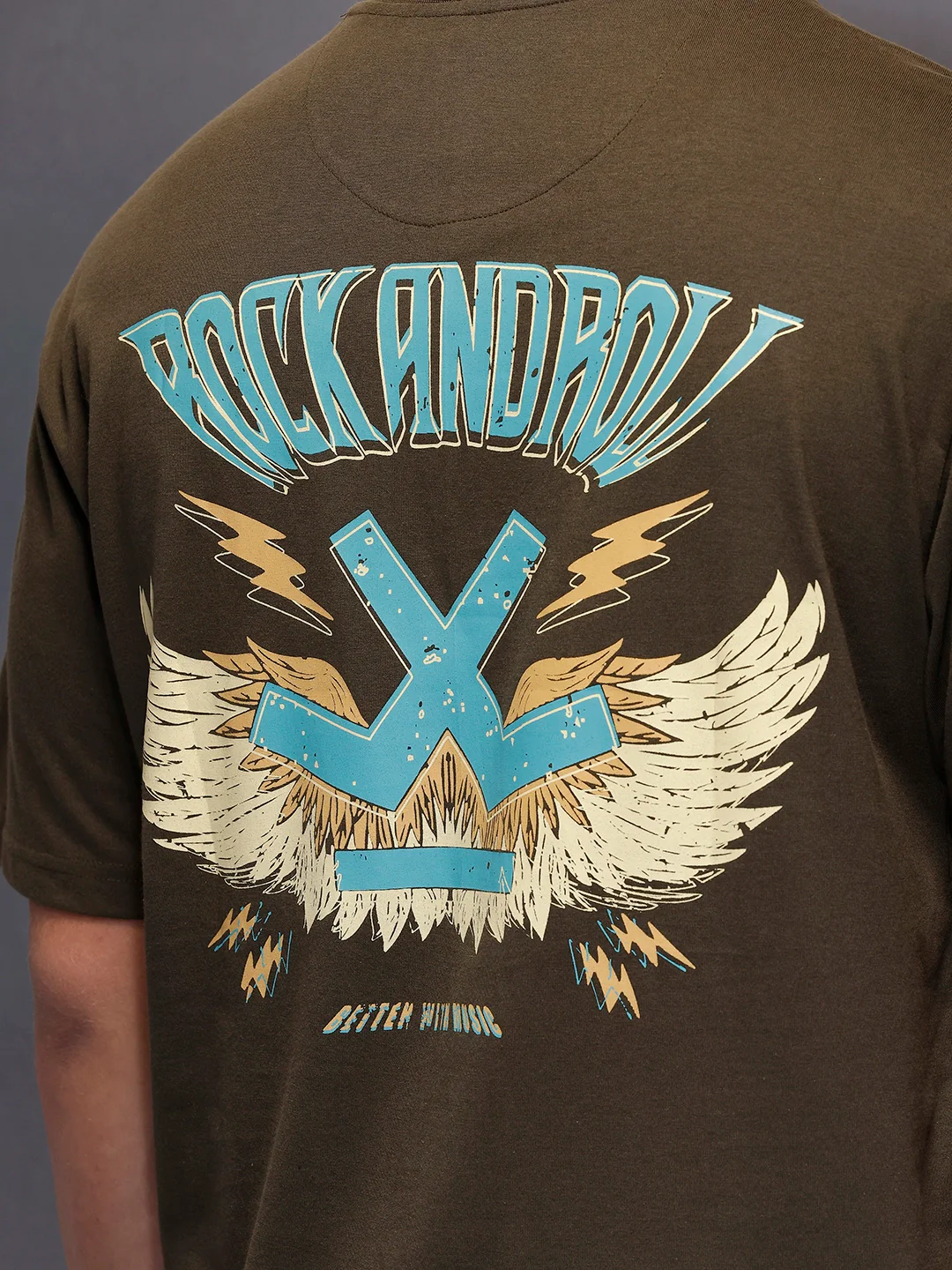 Casual Back Printed Oversized T-Shirt | Olive - Image 3