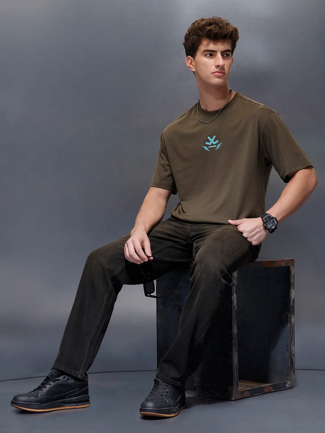 Casual Back Printed Oversized T-Shirt | Olive - Image 4