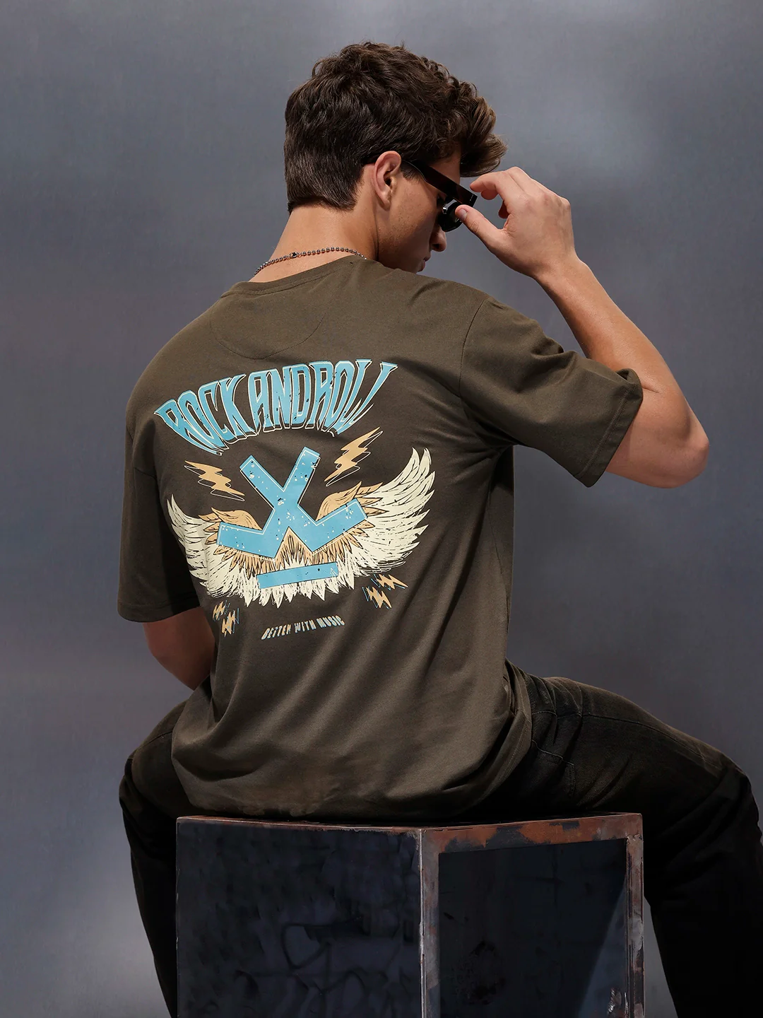 Casual Back Printed Oversized T-Shirt | Olive - Image 5